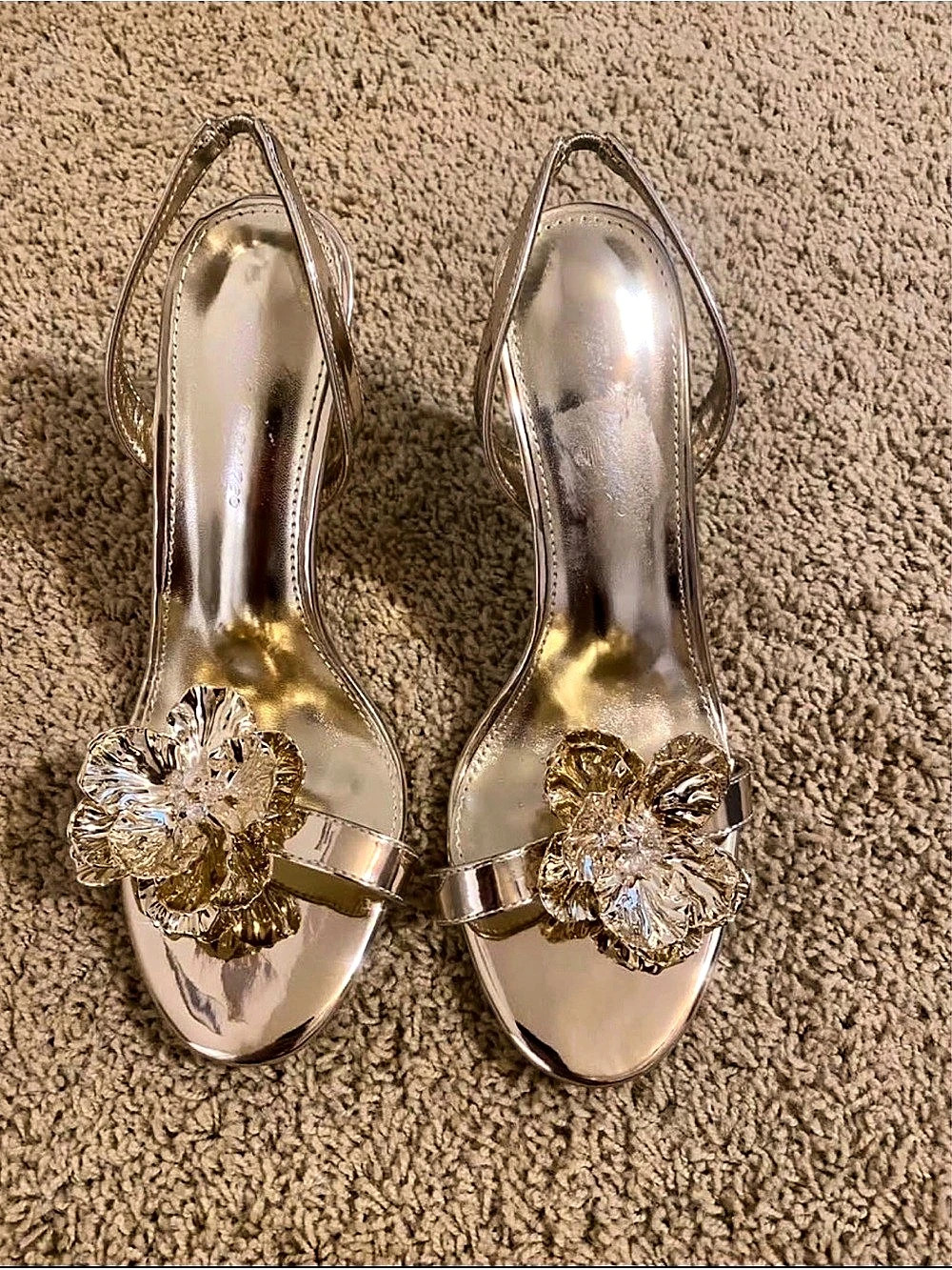 Gold Flower Embellished Heels Like New